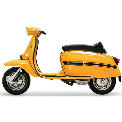 Sella nera Bgm Pro Giuliari Lambretta serie 1-3 scritta gialla